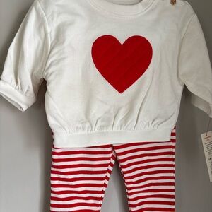 Valentines Day Baby Set 6m Heart Red White Stripes